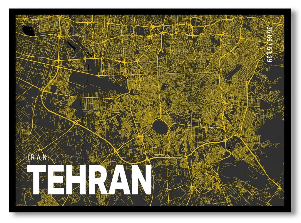 Yellow poster map of tehran