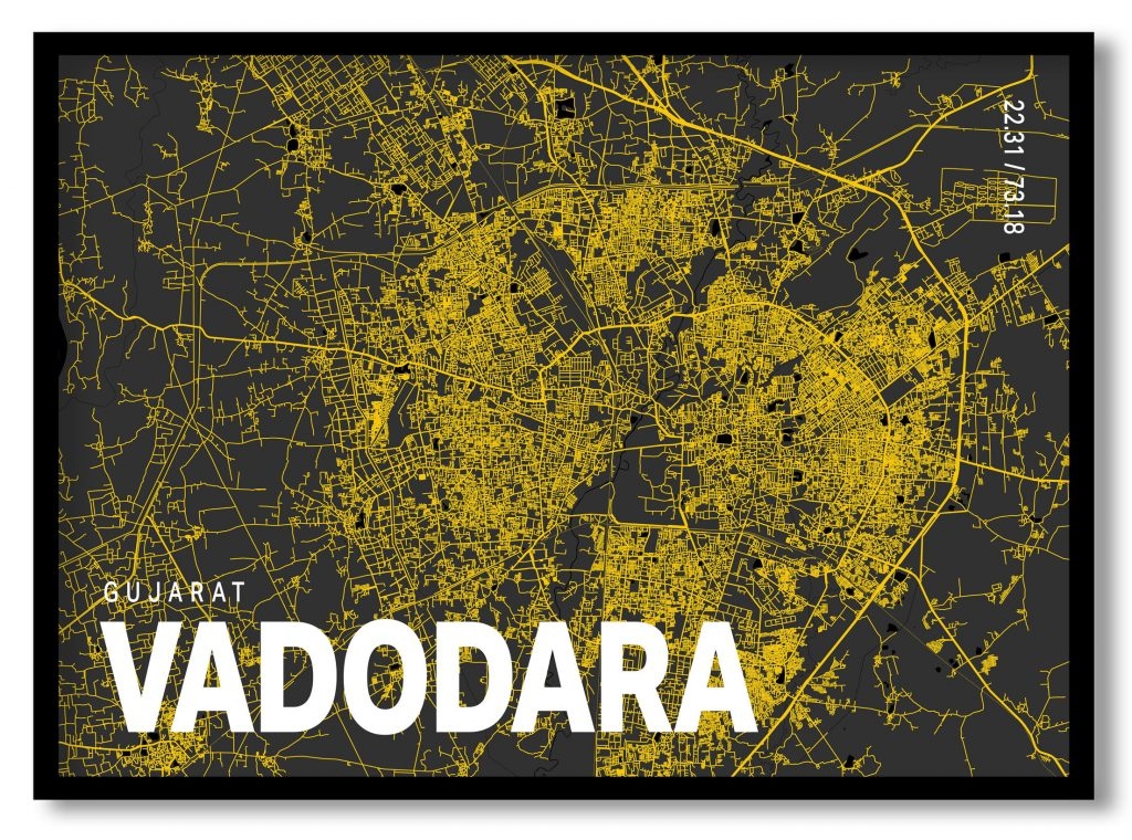 Yellow poster map of vadodara