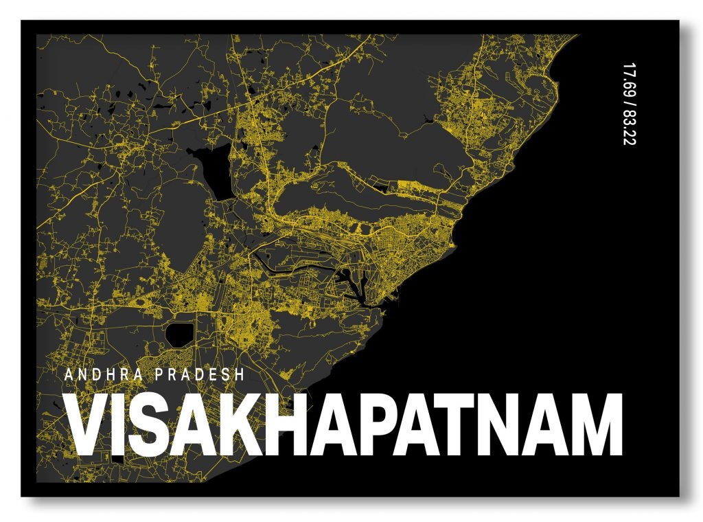 Yellow poster map of visakhapatnam