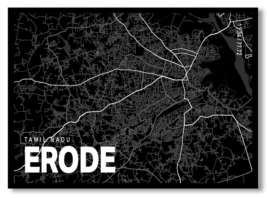 Black poster map of erode