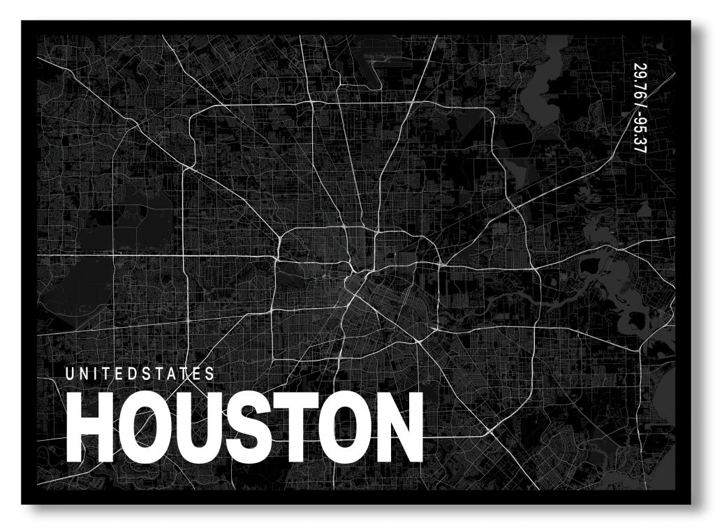 Black poster map of houston