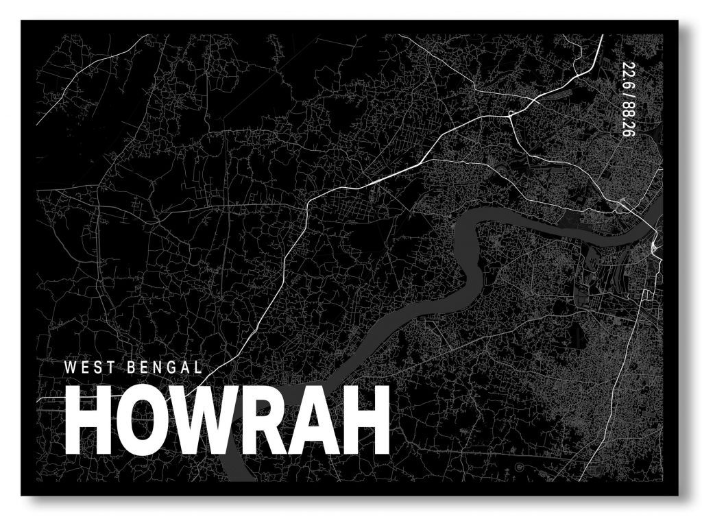 Black poster map of howrah