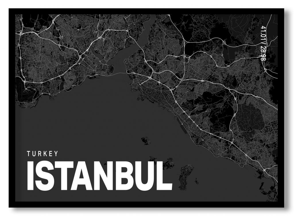 Black poster map of istanbul