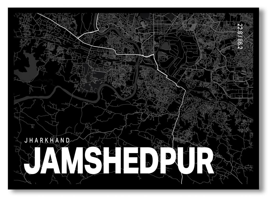 Black poster map of jamshedpur