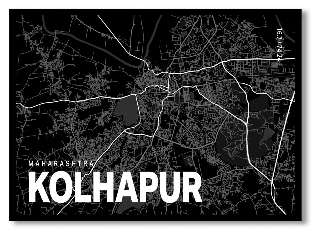 Black poster map of kolhapur