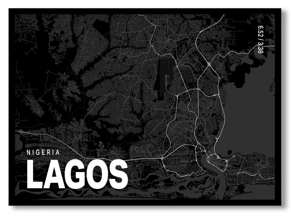 Black poster map of lagos