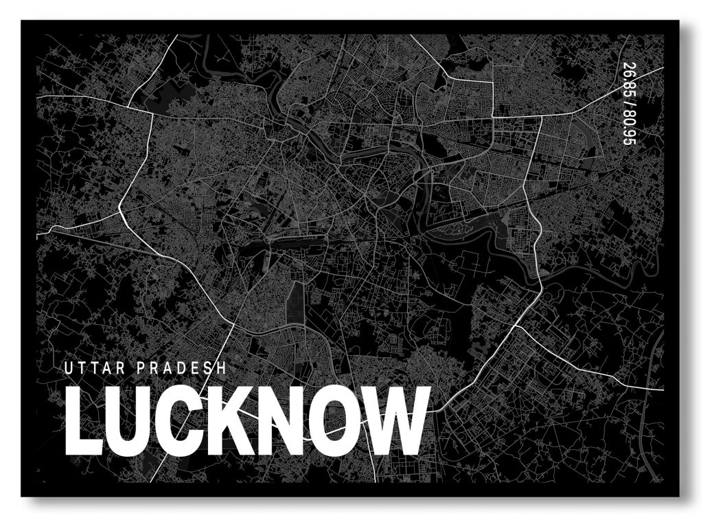 Black poster map of lucknow