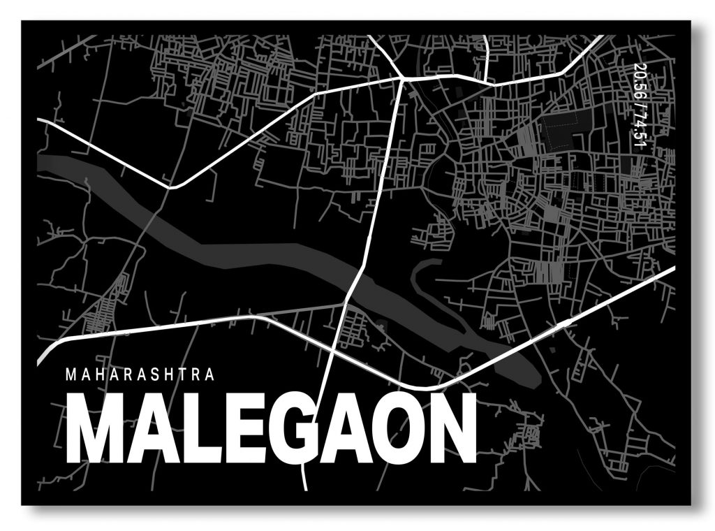 Black poster map of malegaon