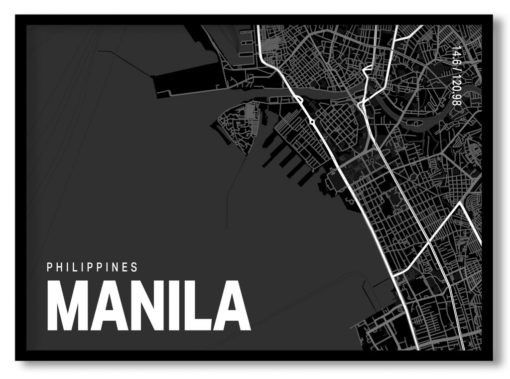 Black poster map of manila