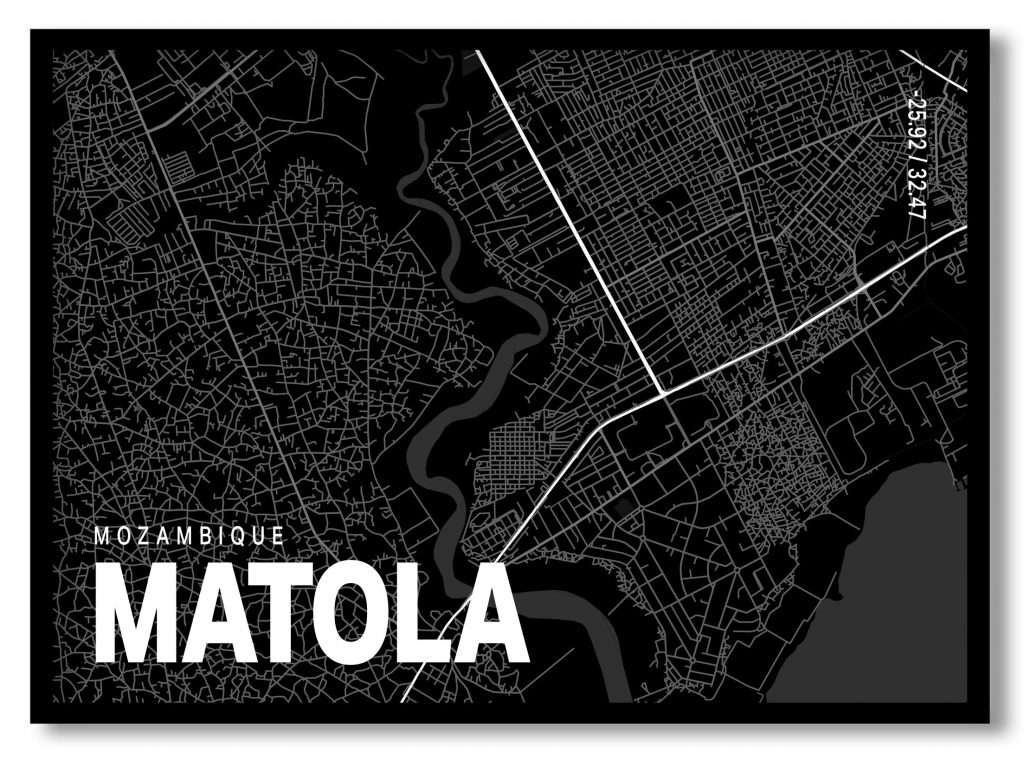 Black poster map of matola
