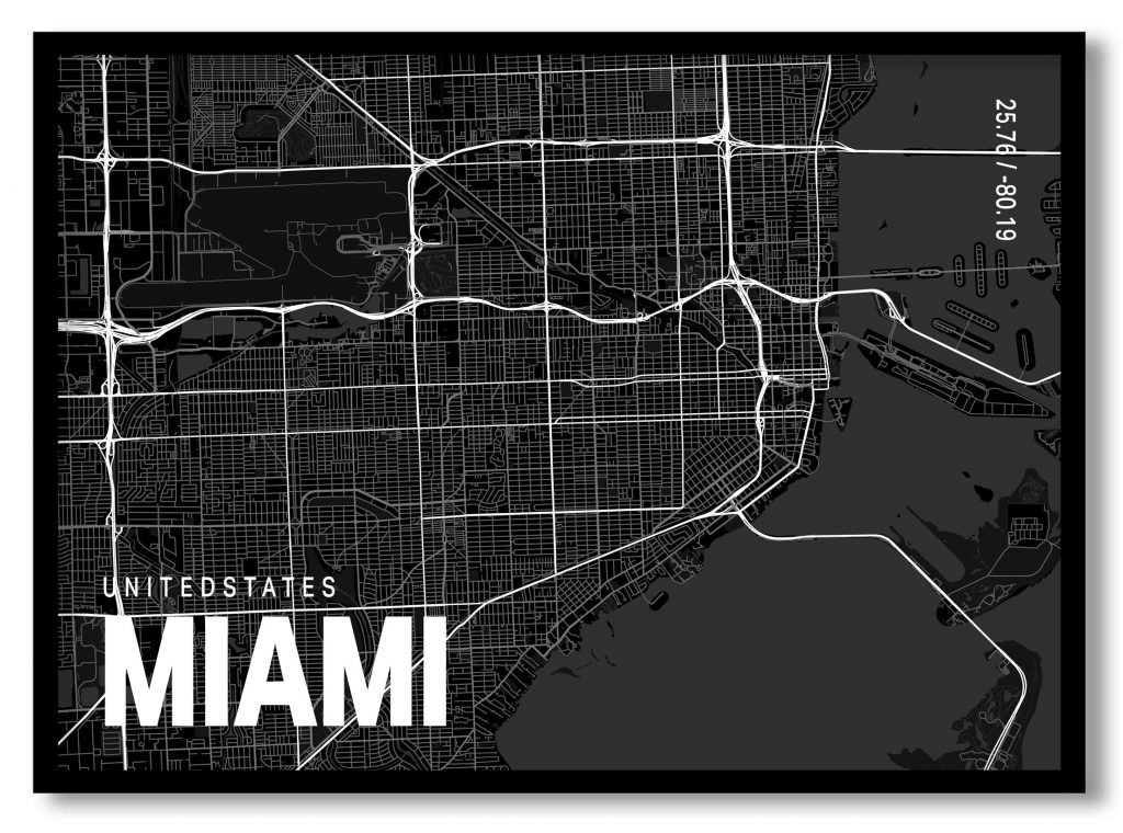 Black poster map of miami
