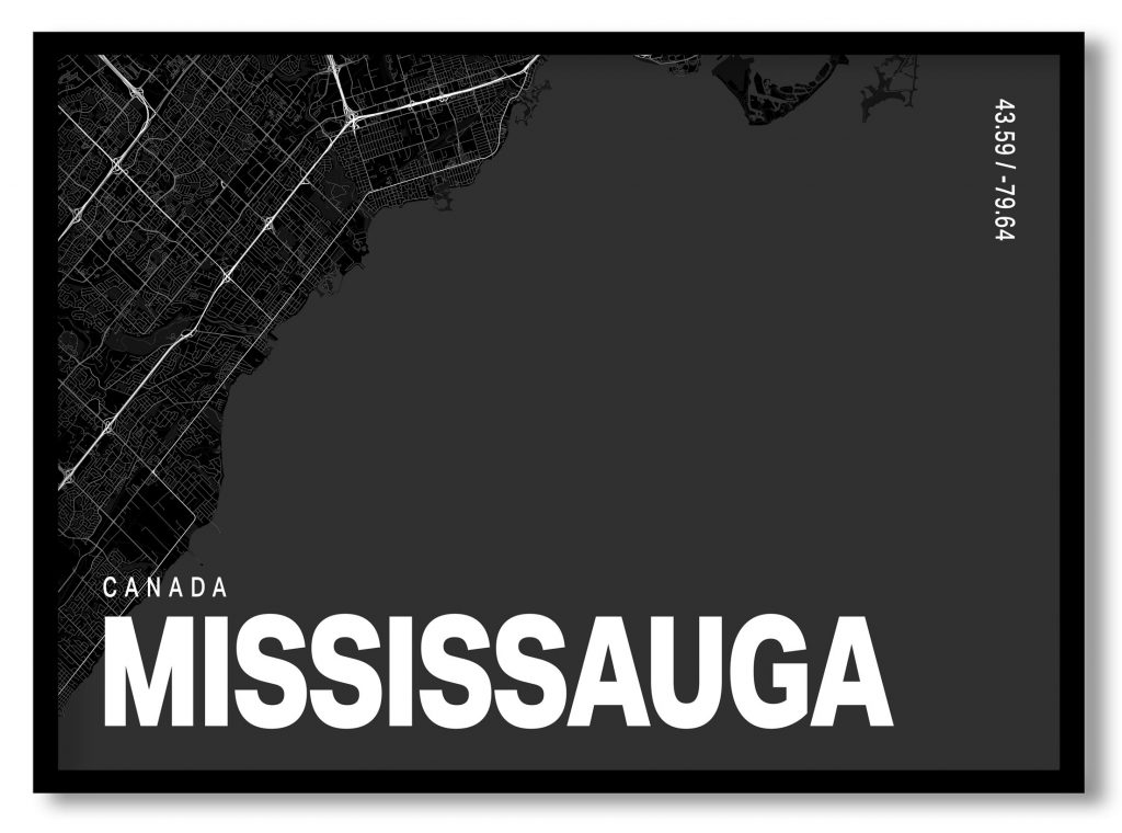 Black poster map of mississauga