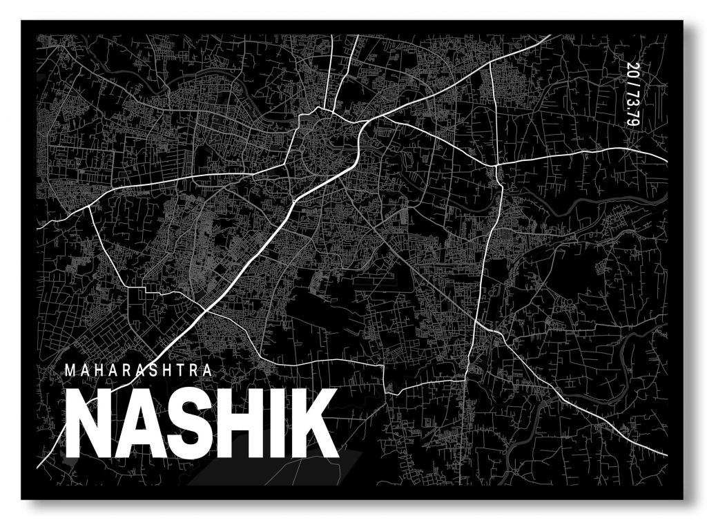 Black poster map of nashik