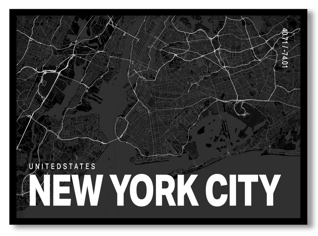 Black poster map of new york city