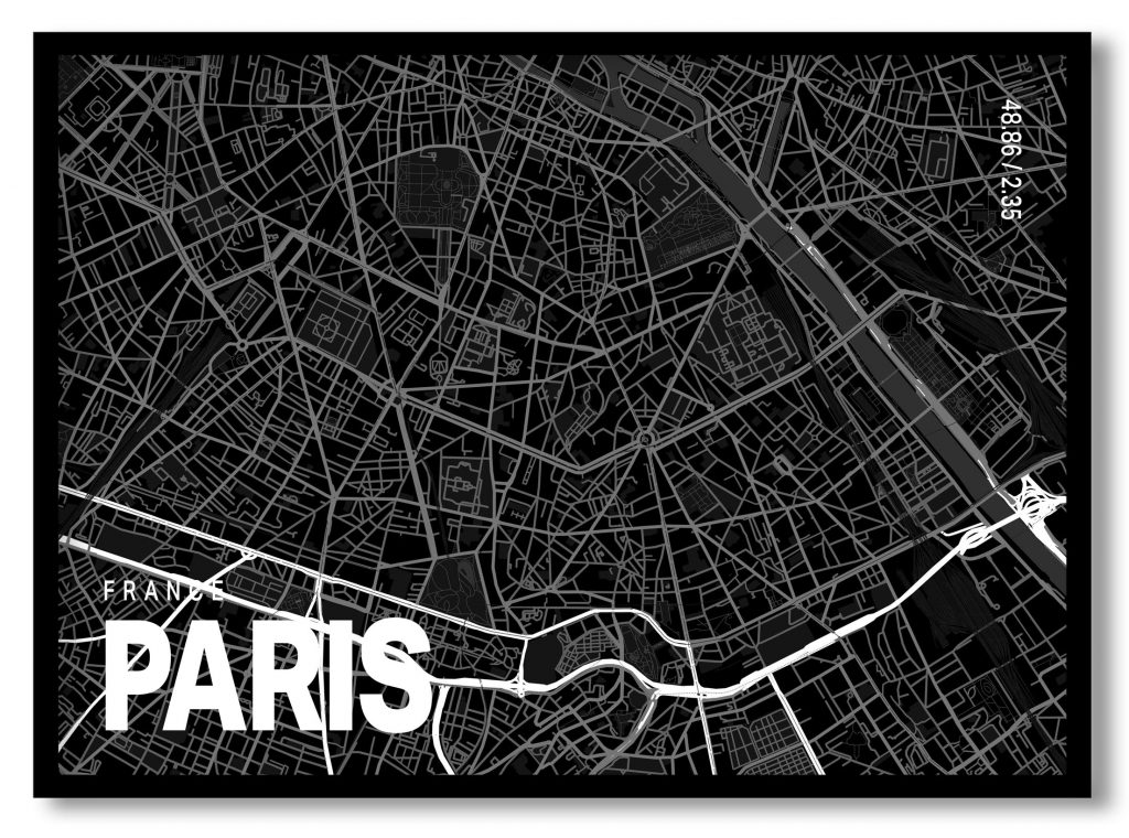 Black poster map of paris