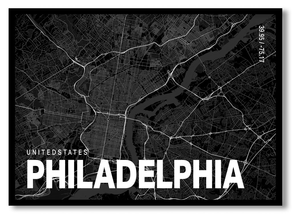 Black poster map of philadelphia