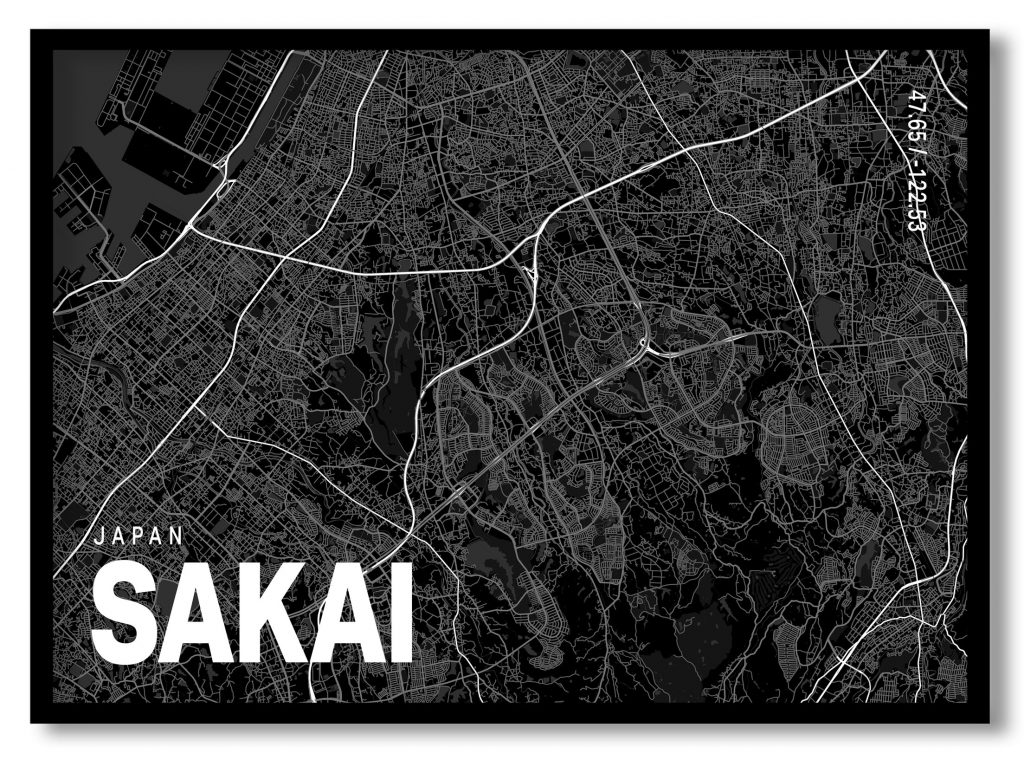 Black poster map of sakai