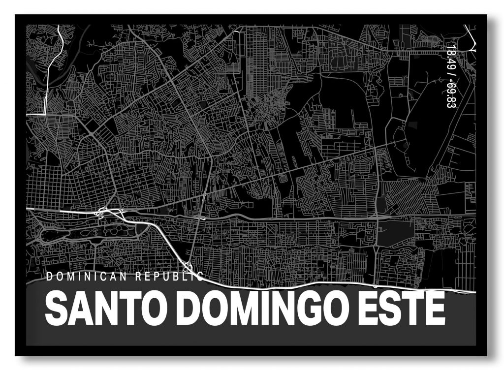Black poster map of santo domingo este