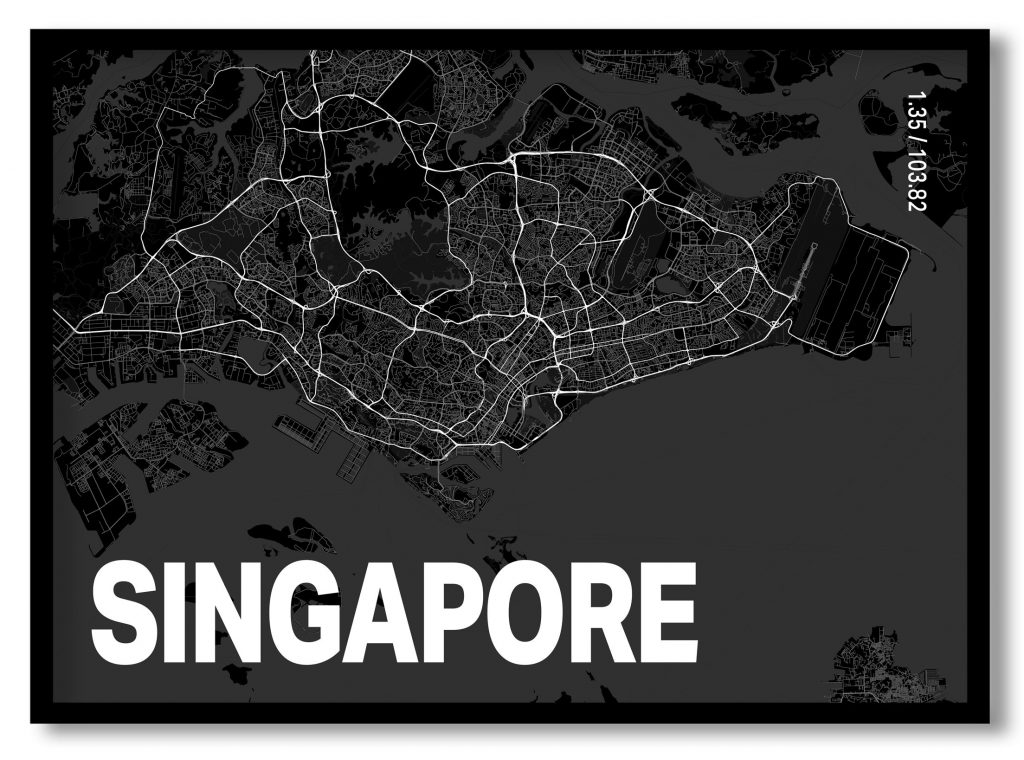 Black poster map of singapore