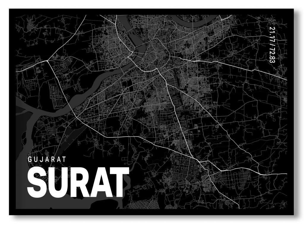 Black poster map of surat