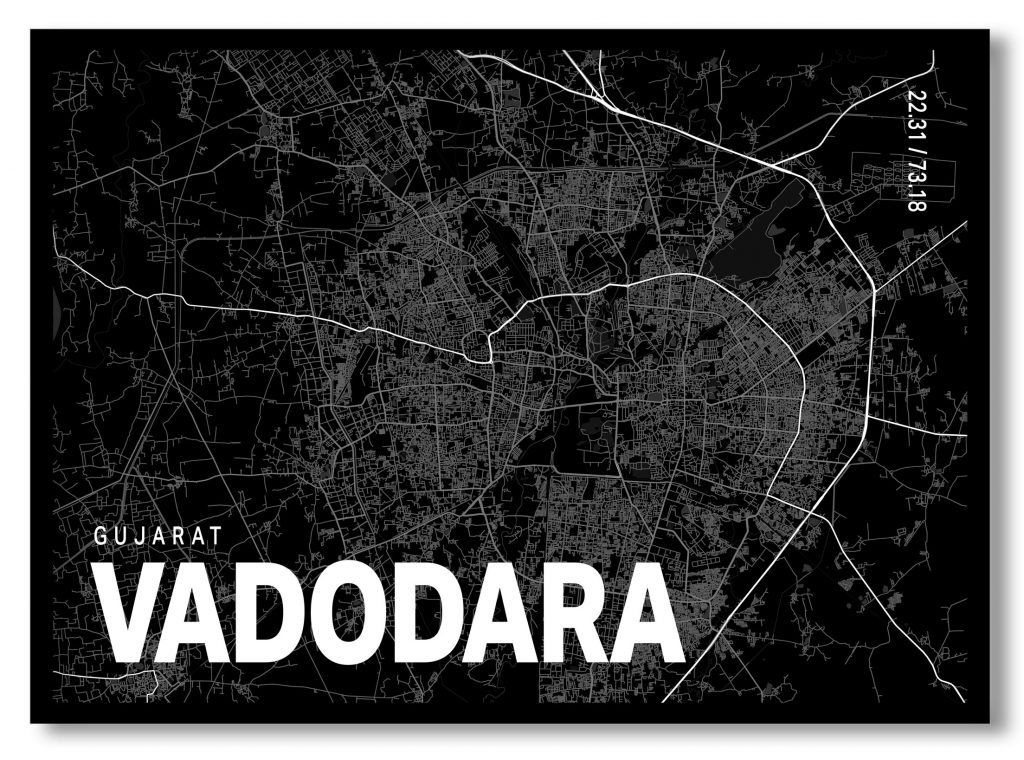 Black poster map of vadodara
