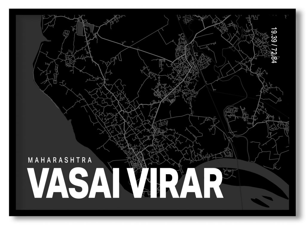 Black poster map of vasai virar