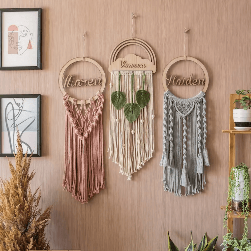 Custom Boho Dream Catcher with Name Sign Macrame Wall Art