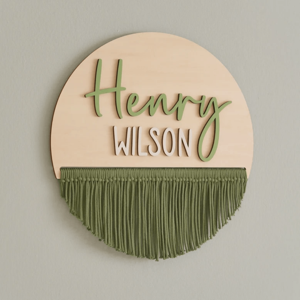 Custom Baby Name Sign Circle Macrame Wall Hanging