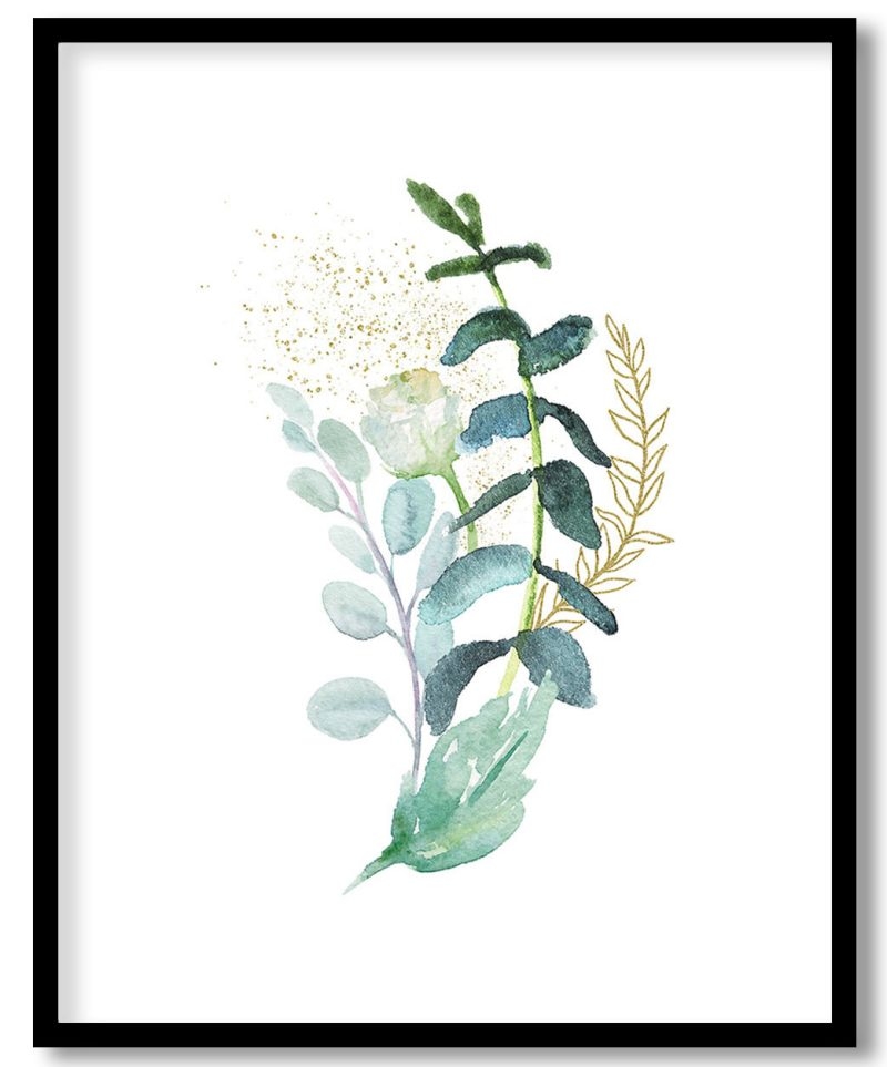 Watercolor green gold leaf #154