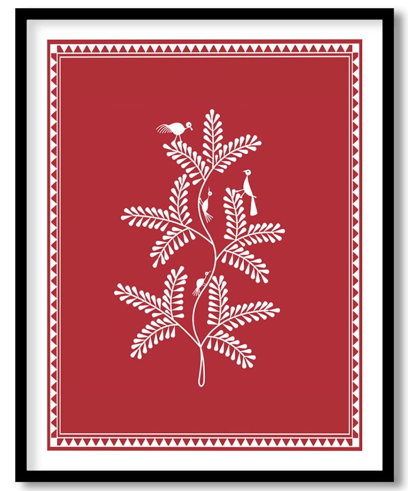 Warli painting of tree and birds