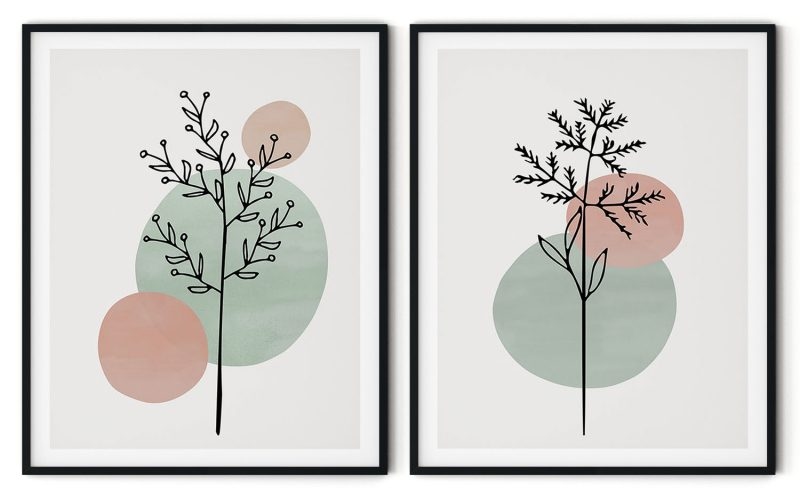 Abstract line drawing boho botanical