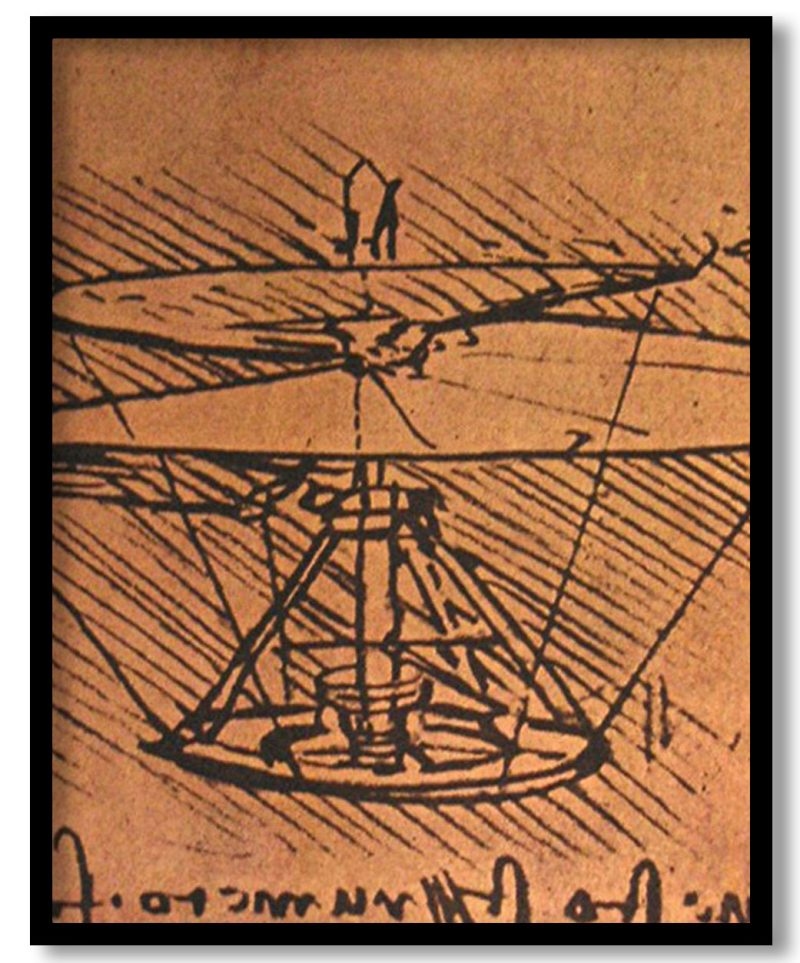 Design for a helicopter by Leonardo da Vinci (1500)