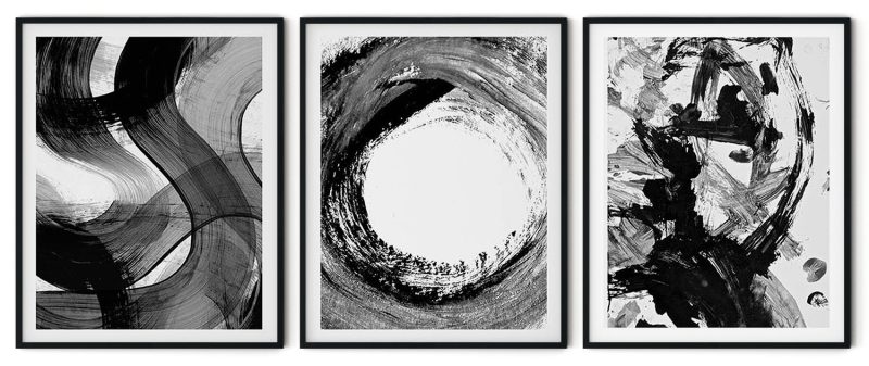 Set of 3 abstract black brushstroke