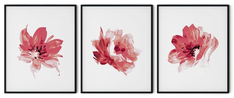 Set of 3 red pink beautiful flowers