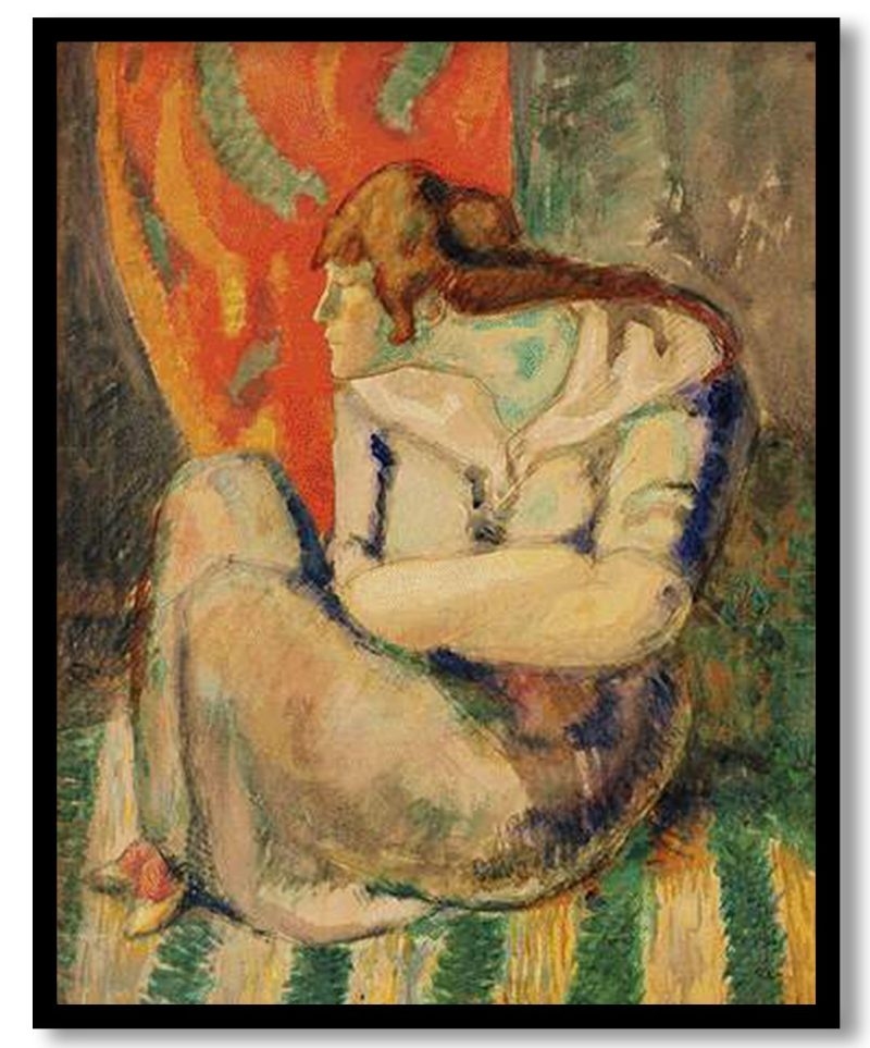 Seated woman on a striped floor by Pablo Picasso (1903)