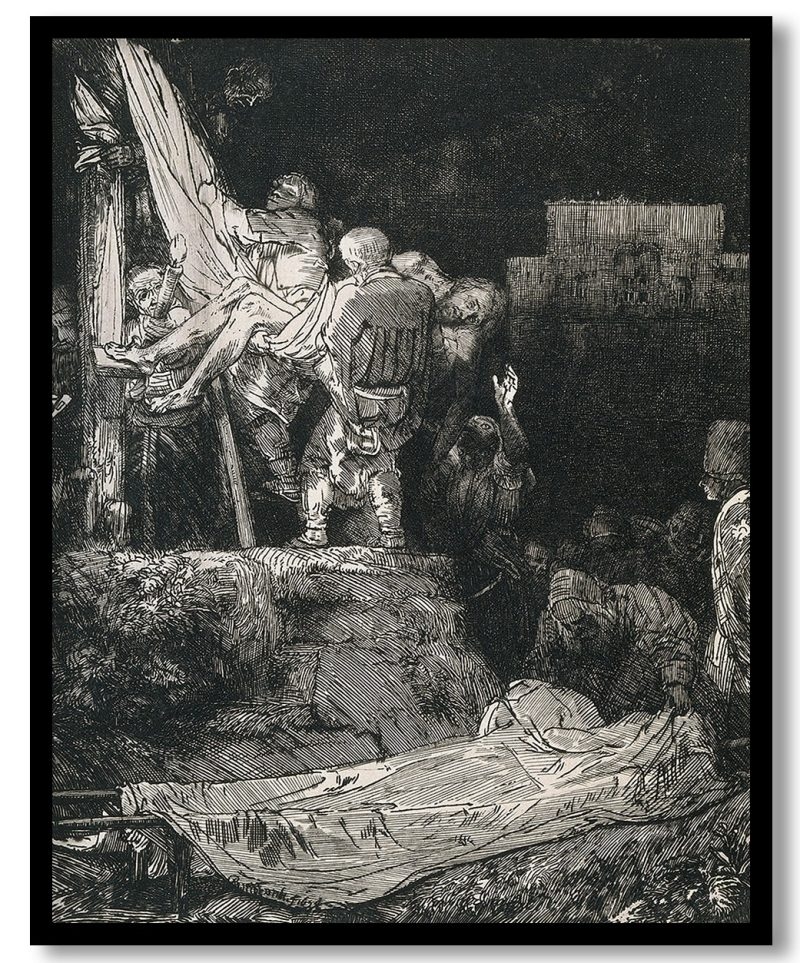 The descent from the cross by torchlight by Rembrandt (1654)