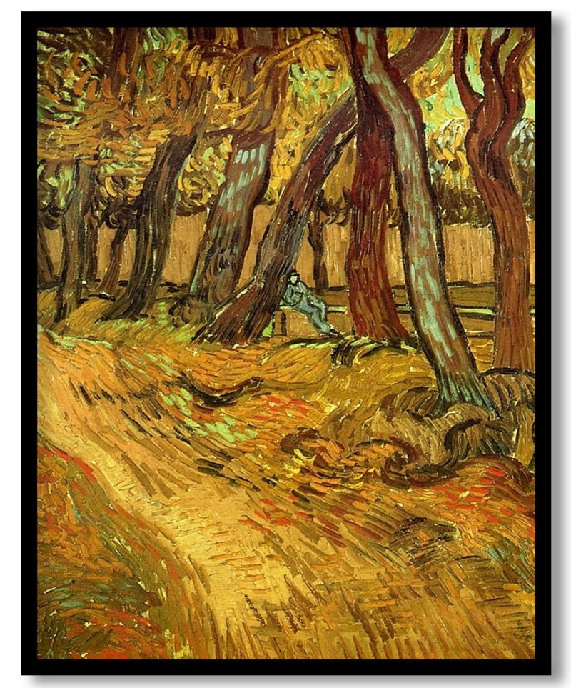The Garden of Saint Paul Hospital with Figure by Vincent van Gogh (1889)
