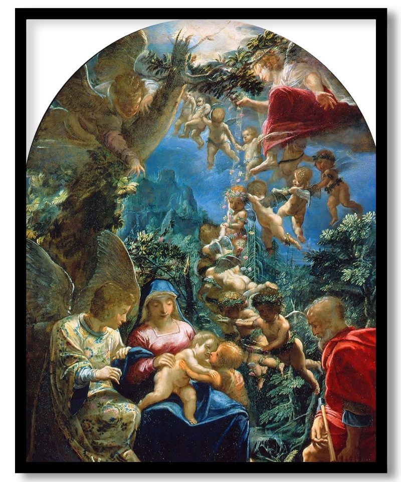 The Holy Family with the Infant John the Baptist and Angels by Adam Elsheimer (1599)