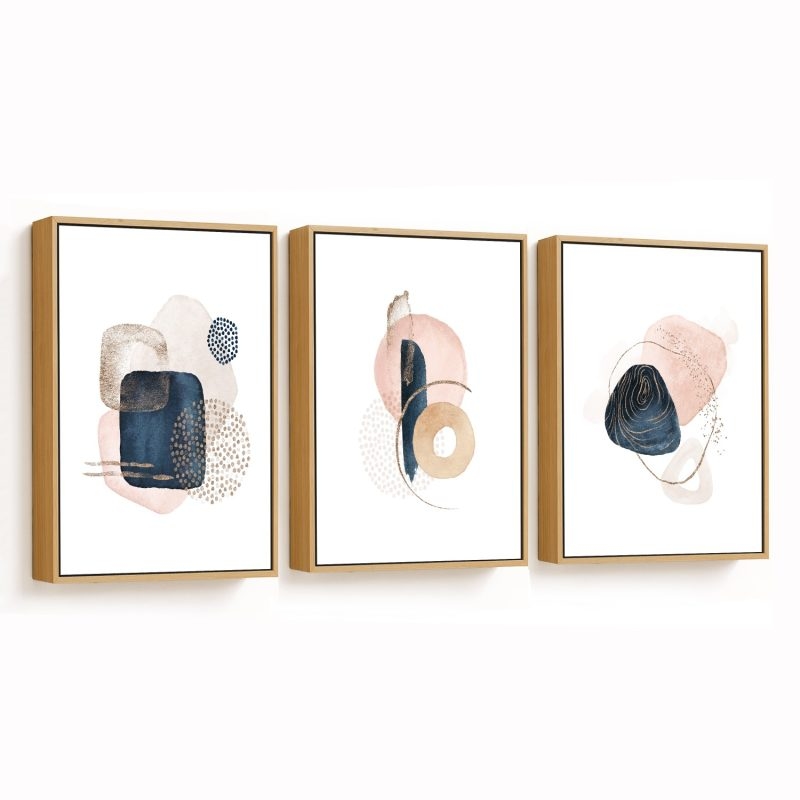 Set of 3 blue pink minimalistic watercolor abstract elements