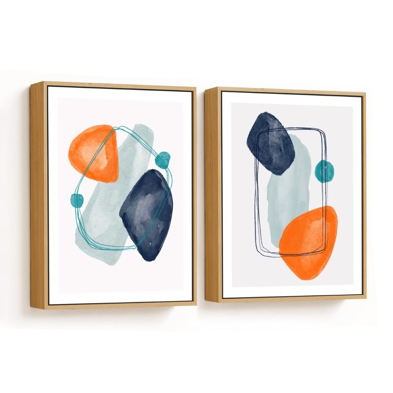 Set of 2 orange blue shapes abstract