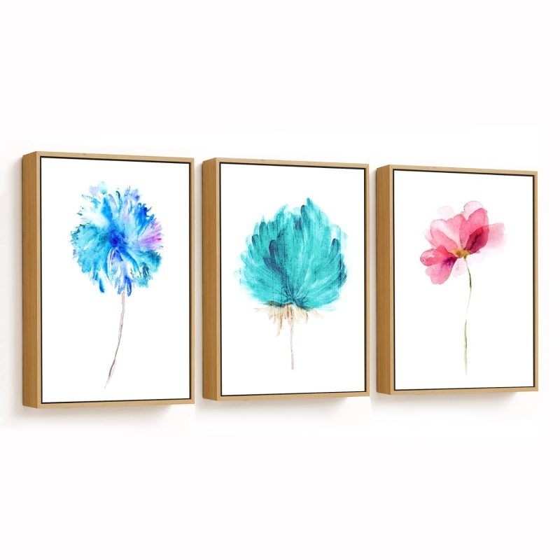 Set of 3 colorful watercolor flower