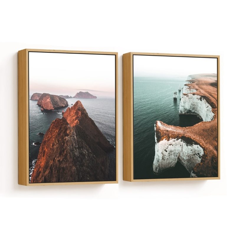 Set of 2 mountains and seascape