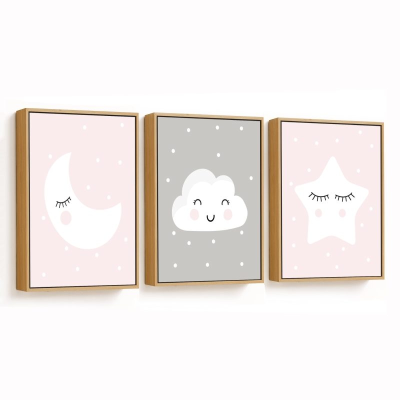 Set of 3 nursery moon cloud and star