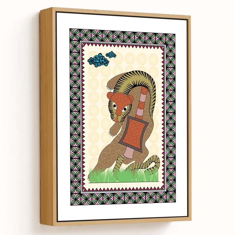 Tiger's Prowl: Tribal tiger artwork, Jungle animal art, Wildlife Gond painting.