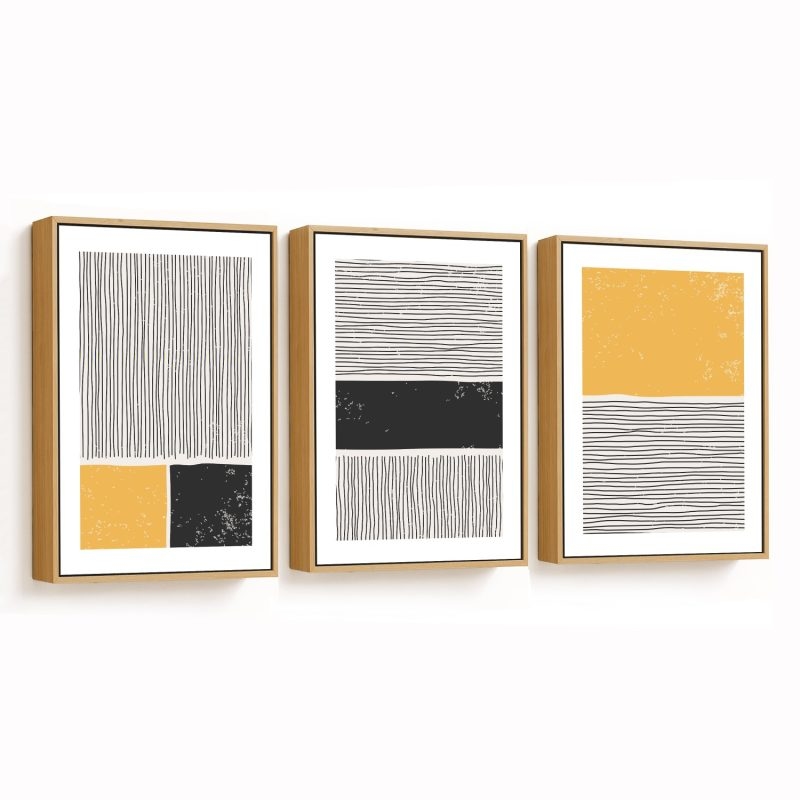 Set of 3 black yellow trendy line abstract