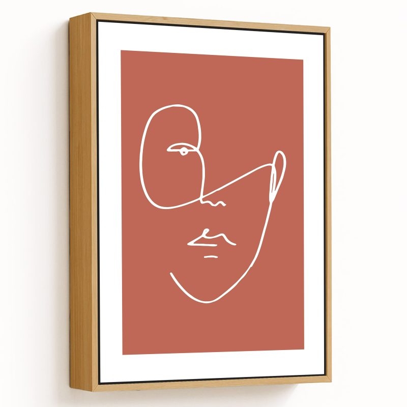 Abstract burnt orange line drawing face