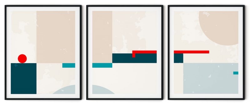 Set of 3 scandinavian distressed geometric landscapes