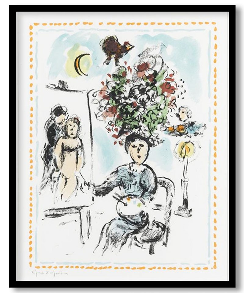 A painer with chandelier by Marc Chagall (1984)