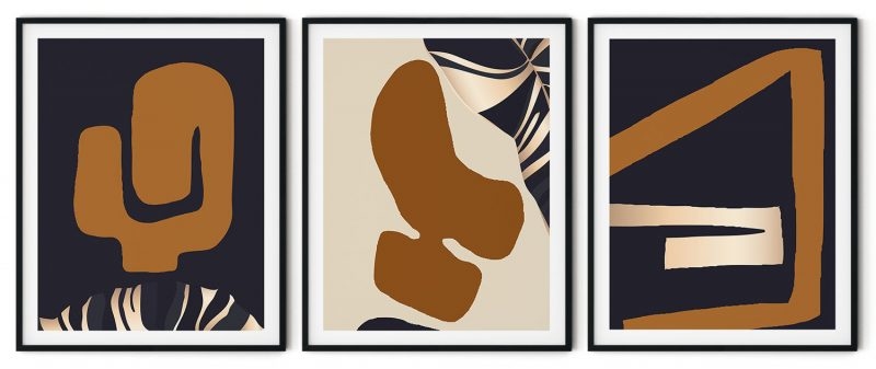 Set of 3 dark brown botanical abstract figures