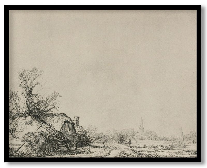 A village with a river by Rembrandt (1645)